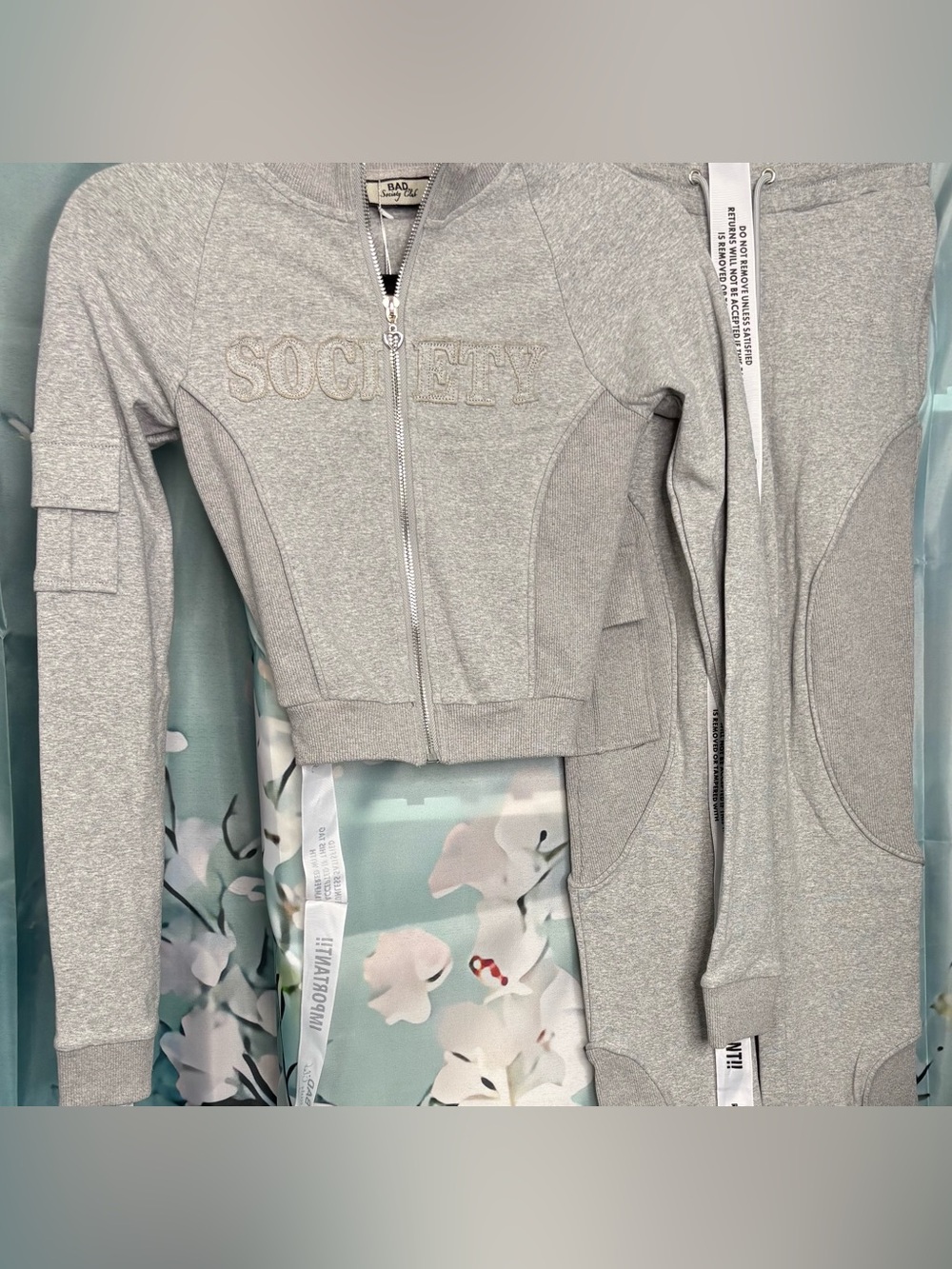 NWT Bad Society Club Grey 2 Piece Tracksuit Contour Cargo Sweatsuit Small - Picture 2 of 16
